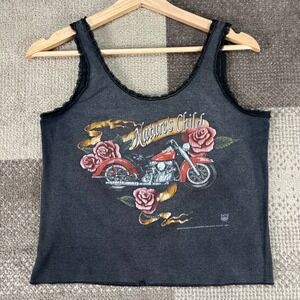 Vintage 3D Emblem Natures Lace Trim Tank Top Gray Daytona Bike Week 96 Womens M